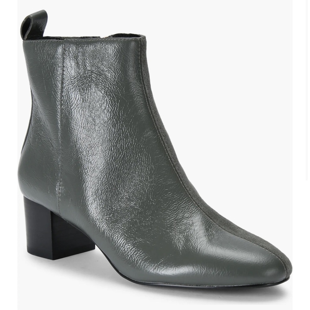 Kurt Geiger Elmer Block heel grey bootie eagle zip up pull on size 36 leather